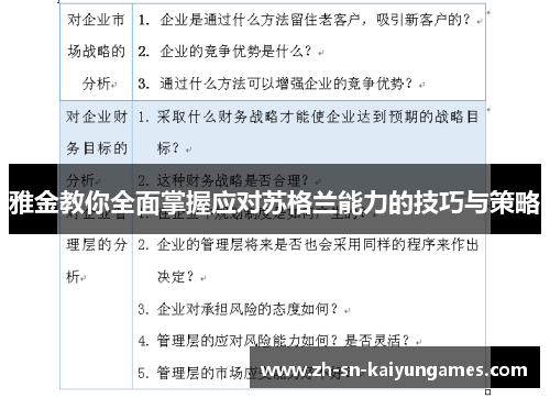 雅金教你全面掌握应对苏格兰能力的技巧与策略 雅金教你全面掌握应对苏格兰能力的技巧与策略