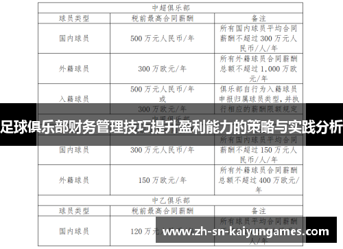 足球俱乐部财务管理技巧提升盈利能力的策略与实践分析