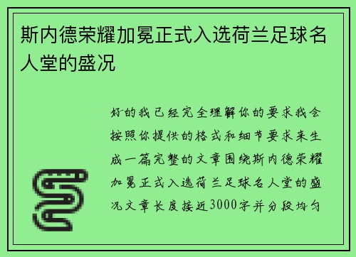 斯内德荣耀加冕正式入选荷兰足球名人堂的盛况 斯内德荣耀加冕正式入选荷兰足球名人堂的盛况